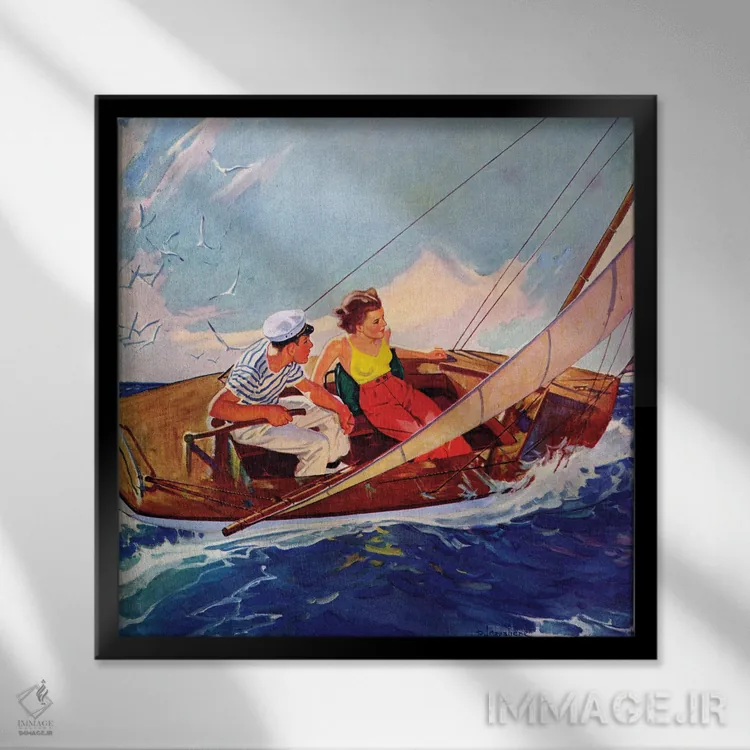 تابلو قایقرانی زوجها اثر آر. جی کاوالیره - نمای قابدار مشکی