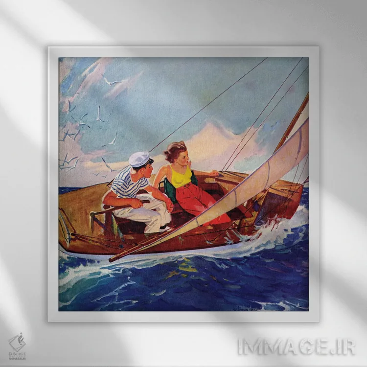 تابلو قایقرانی زوجها اثر آر. جی کاوالیره - نمای قابدار سفید