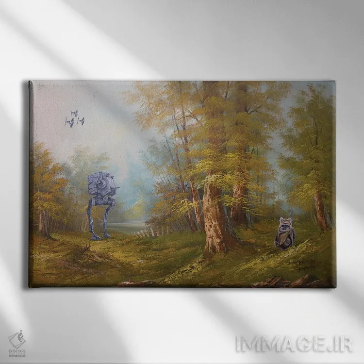 تابلو اندور (سیارهٔ خیالی - جنگ ستارگان) اثر کورتنی هیرشه - نمای روبهرو روی دیوار