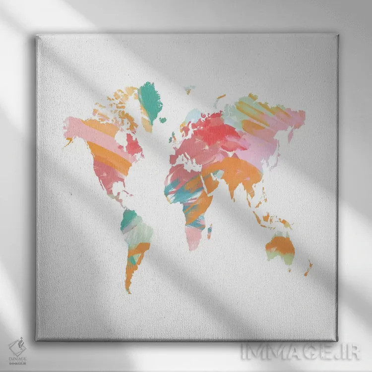 تابلو نقشهٔ جهان هنرمند اثر چلسیا ویکتوریا - نمای روبهرو روی دیوار