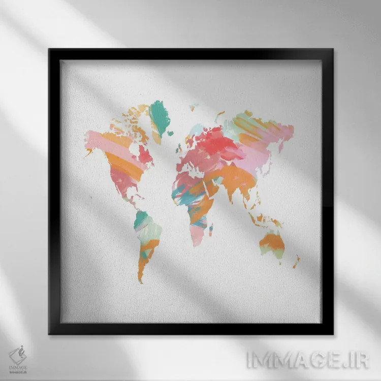 تابلو نقشهٔ جهان هنرمند اثر چلسیا ویکتوریا - نمای قابدار مشکی