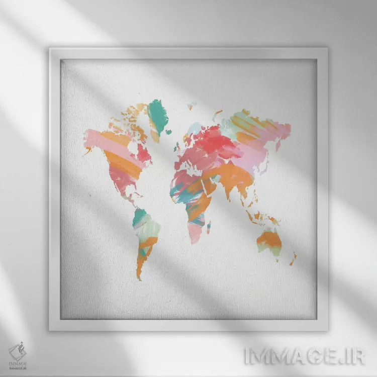 تابلو نقشهٔ جهان هنرمند اثر چلسیا ویکتوریا - نمای قابدار سفید