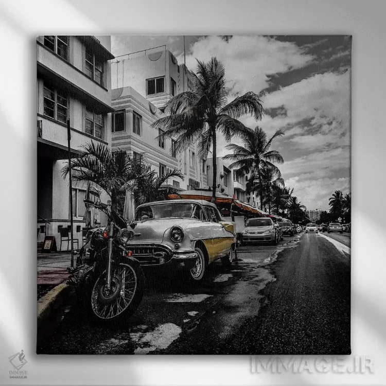 تابلو ساحل جنوبی (منطقهٔ میامی) اثر کیتلین ورا - نمای روبهرو روی دیوار