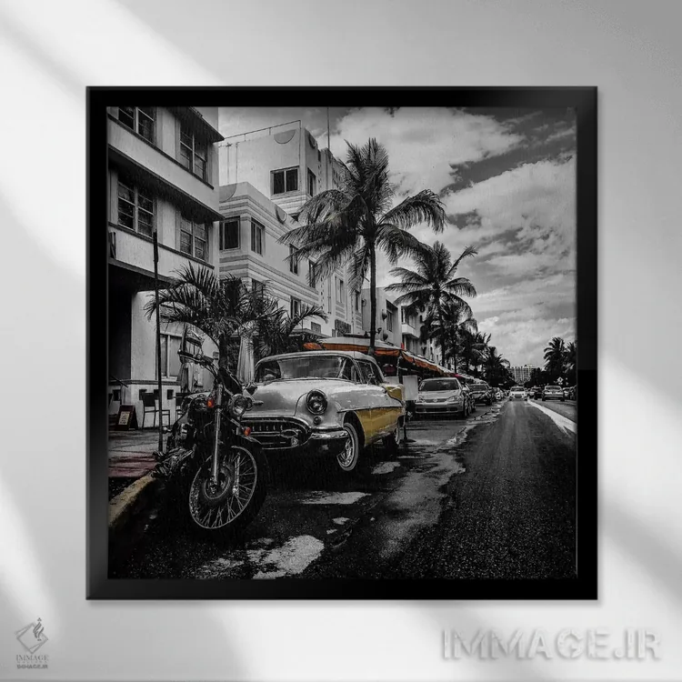 تابلو ساحل جنوبی (منطقهٔ میامی) اثر کیتلین ورا - نمای قابدار مشکی