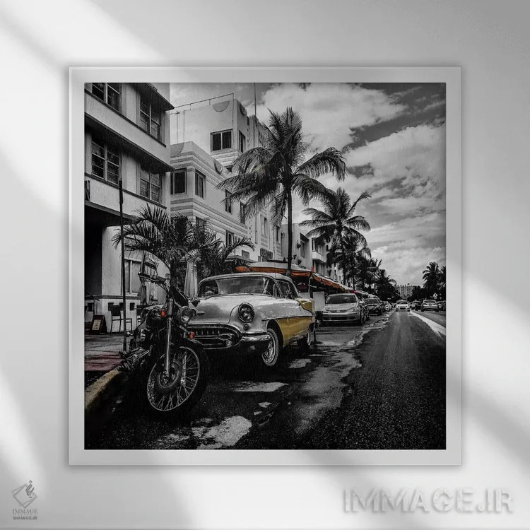 تابلو ساحل جنوبی (منطقهٔ میامی) اثر کیتلین ورا - نمای قابدار سفید