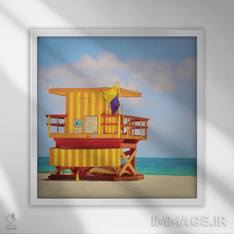 تابلو ایستگاه نجات غریق اثر کارلوس وارگاس - نمای قابدار سفید