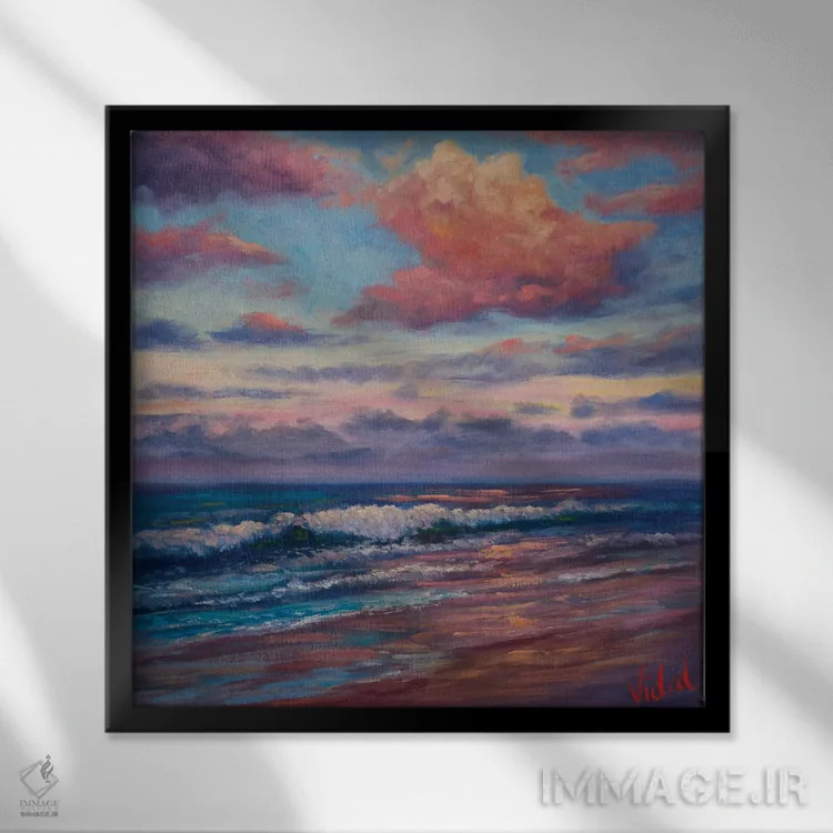 تابلو آخرین نور در ساحل کولوم کویینزلند اثر کریستوفر ویدال - نمای قابدار مشکی