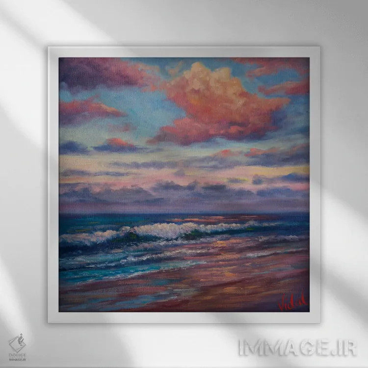 تابلو آخرین نور در ساحل کولوم کویینزلند اثر کریستوفر ویدال - نمای قابدار سفید