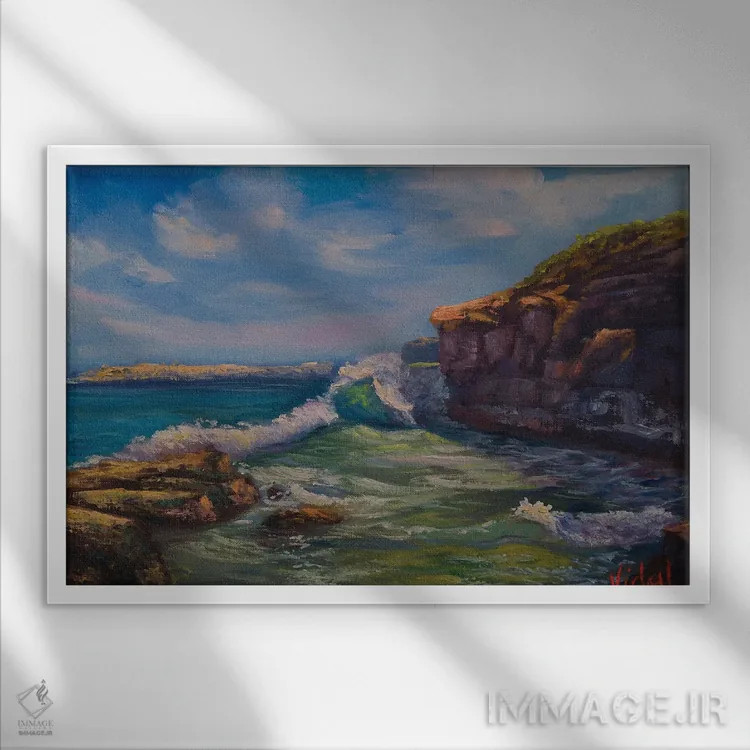 تابلو امواج نزدیک ساحل کیوز سنترال کوست نیو ساوت ولز اثر کریستوفر ویدال - نمای قابدار سفید