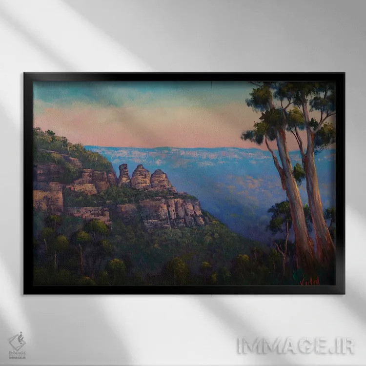 تابلو آخرین نور بر سه خواهر از سکوی نگاه عقاب اثر کریستوفر ویدال - نمای قابدار مشکی