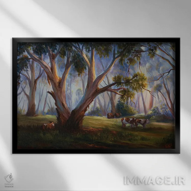 تابلو چَرا در بوتهزار استرالیا اثر کریستوفر ویدال - نمای قابدار مشکی