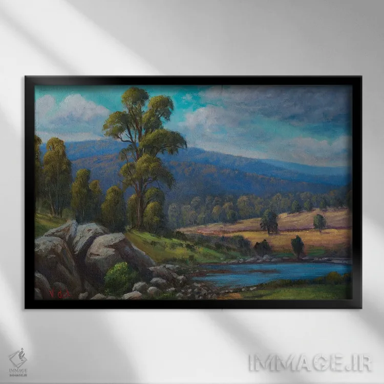 تابلو یک عصر در روستا اثر کریستوفر ویدال - نمای قابدار مشکی