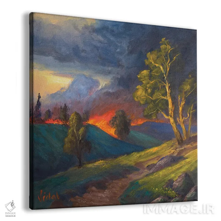 تابلو آتشسوزی جنگلی اثر کریستوفر ویدال - نمای پرسپکتیو محصول