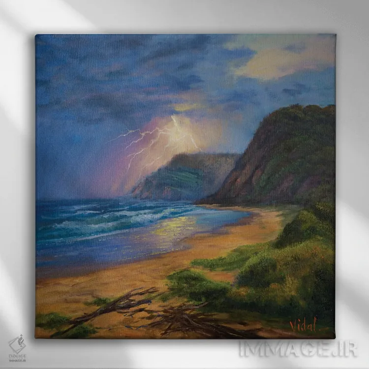تابلو طوفان بر اقیانوس، ساحل گاری اثر کریستوفر ویدال - نمای روبهرو روی دیوار