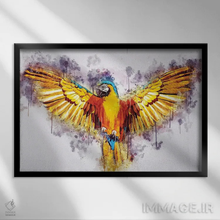 تابلو طوطی زرد اثر کورنل ولاد - نمای قابدار مشکی