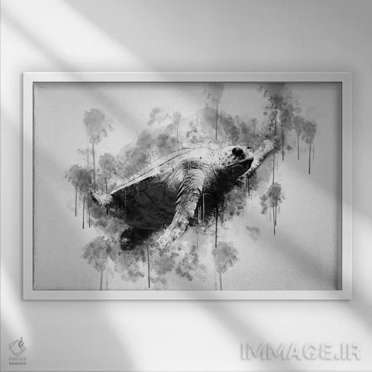 تابلو لاکپشت دریایی اثر کورنل ولاد - نمای قابدار سفید