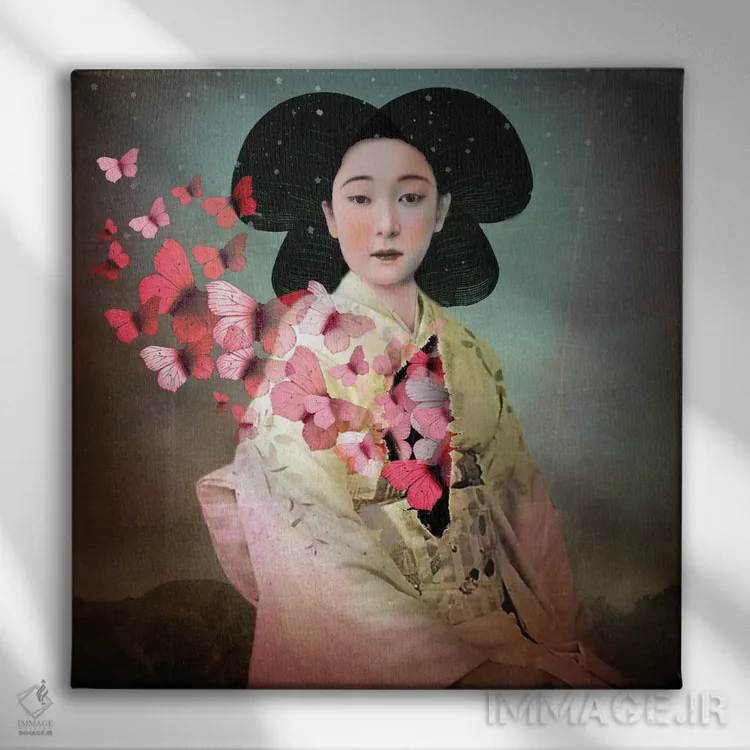 تابلو مادام باترفلای (اپرا) اثر کاترین ولز-استاین (هنرمند فتومانتیج آلمانی) - نمای روبهرو روی دیوار