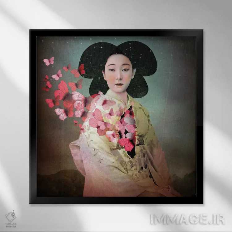 تابلو مادام باترفلای (اپرا) اثر کاترین ولز-استاین (هنرمند فتومانتیج آلمانی) - نمای قابدار مشکی