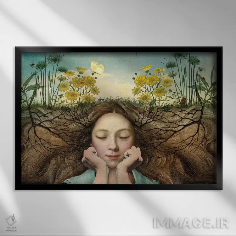 تابلو گوش کن اثر کاترین ولز-استاین (هنرمند فتومانتیج آلمانی) - نمای قابدار مشکی