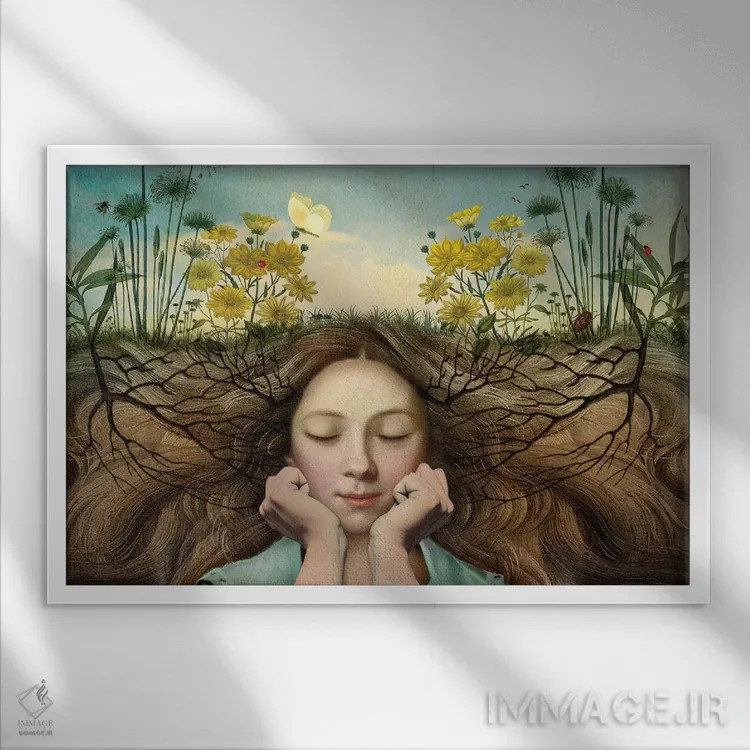 تابلو گوش کن اثر کاترین ولز-استاین (هنرمند فتومانتیج آلمانی) - نمای قابدار سفید