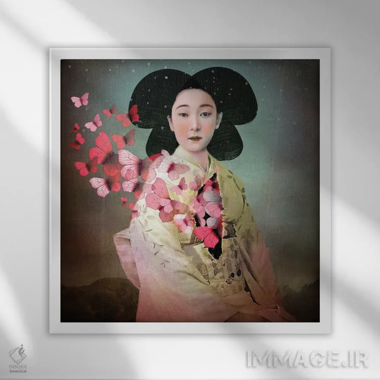 تابلو مادام باترفلای (اپرا) اثر کاترین ولز-استاین (هنرمند فتومانتیج آلمانی) - نمای قابدار سفید