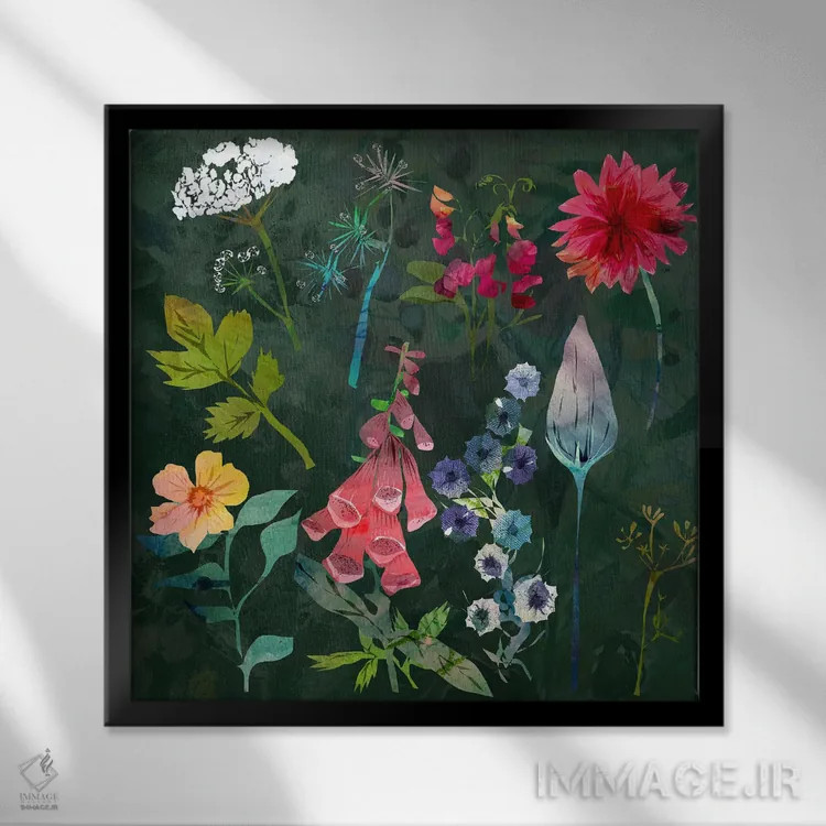 تابلو چیدمان گلها اثر کلر وستوود - نمای قابدار مشکی