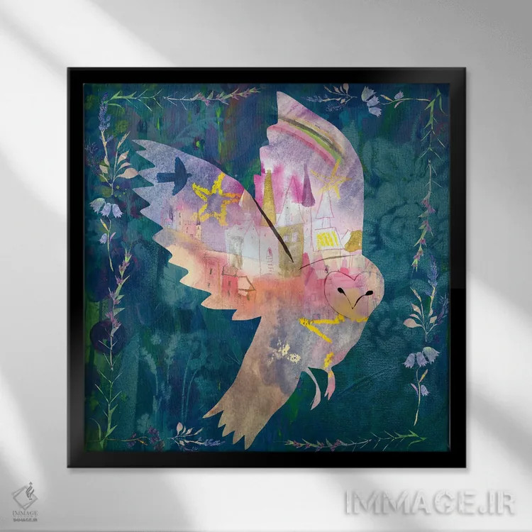 تابلو جغد صورتی اثر کلر وستوود - نمای قابدار مشکی