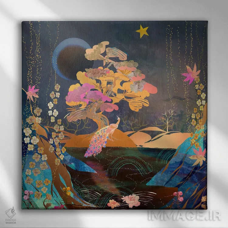 تابلو درخت و طاووس اثر کلر وستوود - نمای روبهرو روی دیوار