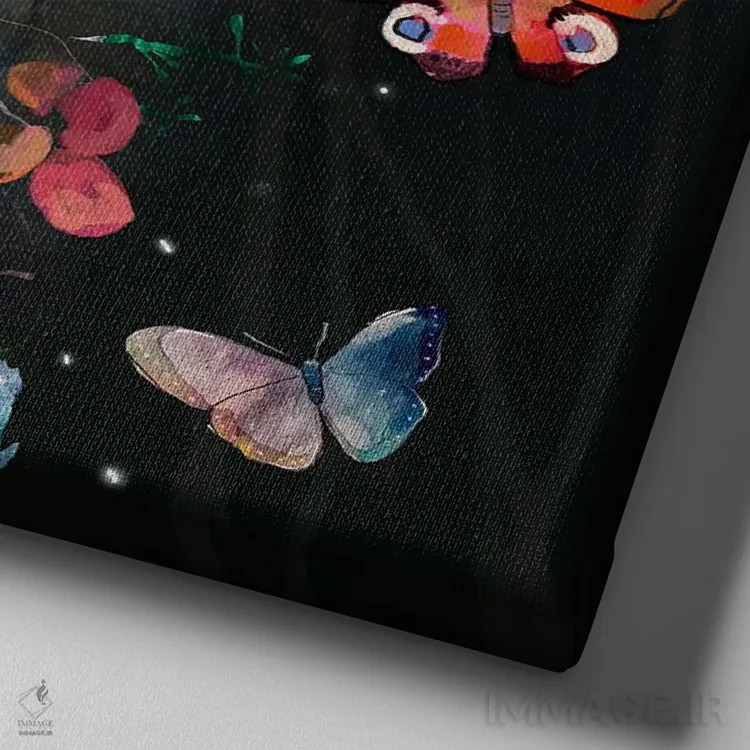 تابلو پروانهها اثر کلر وستوود - نمای نزدیک بافت بوم