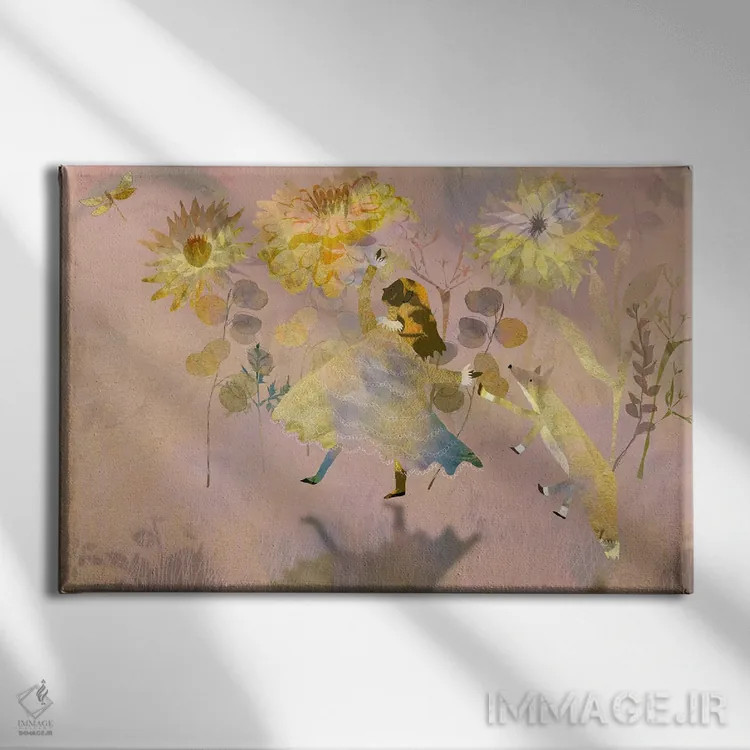 تابلو پیادهروی طلایی و صورتی کمرنگ اثر کلر وستوود - نمای روبهرو روی دیوار