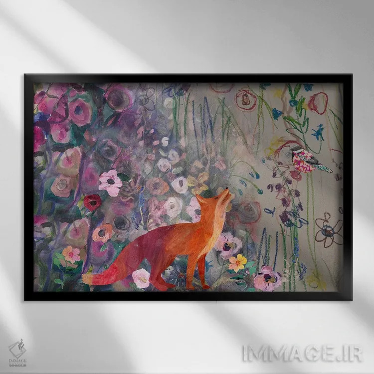 تابلو روباه سر بالا نگاه میکند اثر کلر وستوود - نمای قابدار مشکی