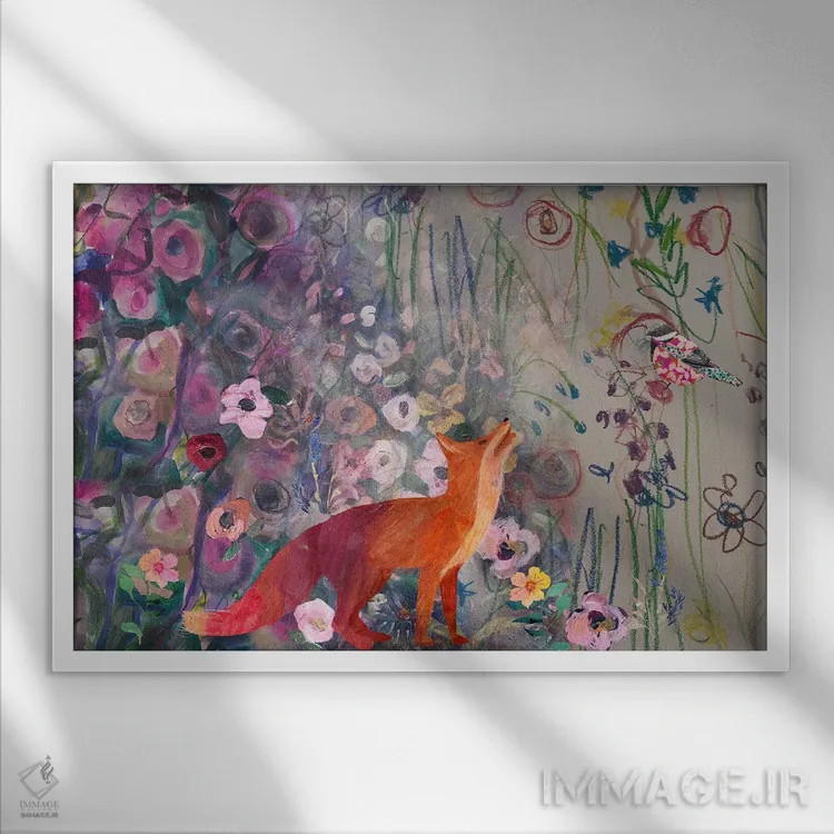 تابلو روباه سر بالا نگاه میکند اثر کلر وستوود - نمای قابدار سفید