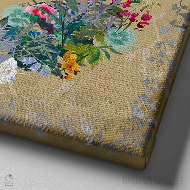 تابلو دایرهٔ گلها اثر کلر وستوود - نمای نزدیک بافت بوم