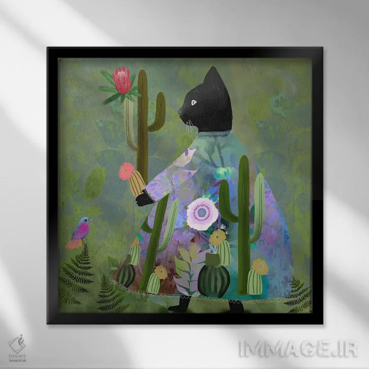 تابلو گربهٔ سیاه اثر کلر وستوود - نمای قابدار مشکی