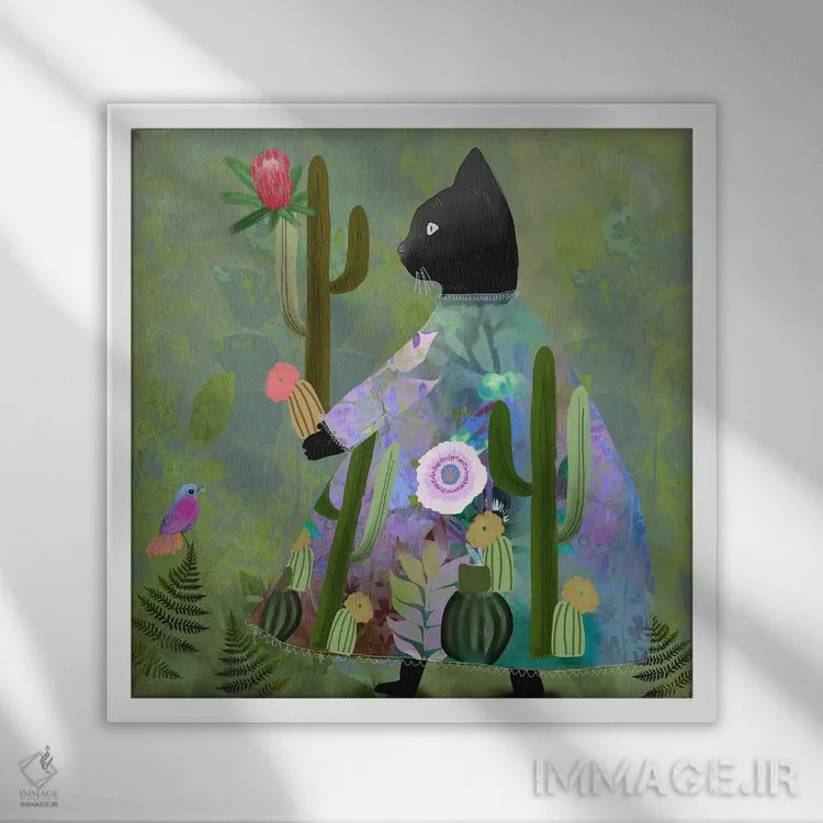 تابلو گربهٔ سیاه اثر کلر وستوود - نمای قابدار سفید