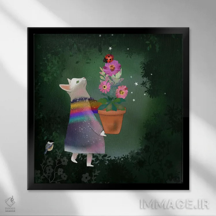 تابلو گربهٔ سفید اثر کلر وستوود - نمای قابدار مشکی