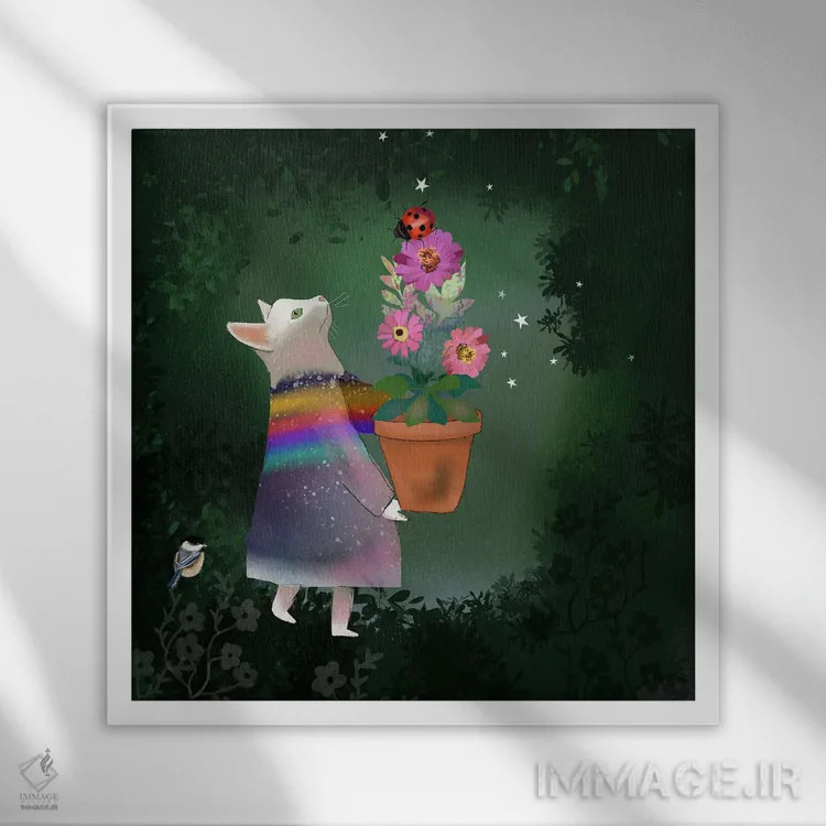 تابلو گربهٔ سفید اثر کلر وستوود - نمای قابدار سفید