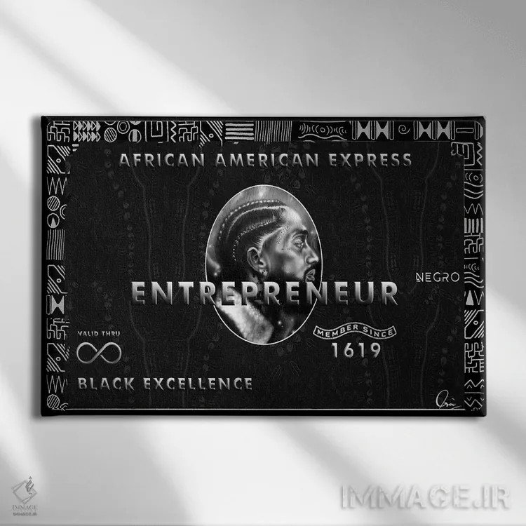 تابلو آمریکن اکسپرس آفریقایی-آمریکایی (اشارهٔ کارت) اثر کریکستوور ادوین - نمای روبهرو روی دیوار