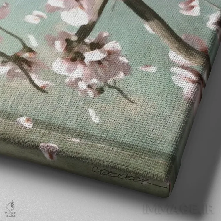 تابلو شکوفههای گیلاس اثر سینتیا دکر - نمای نزدیک بافت بوم