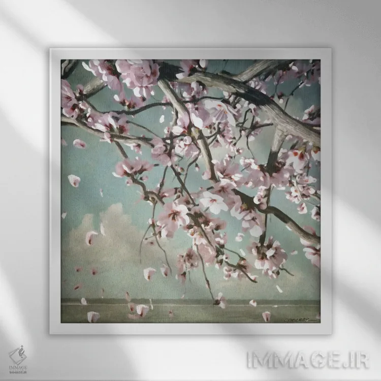 تابلو شکوفههای گیلاس اثر سینتیا دکر - نمای قابدار سفید