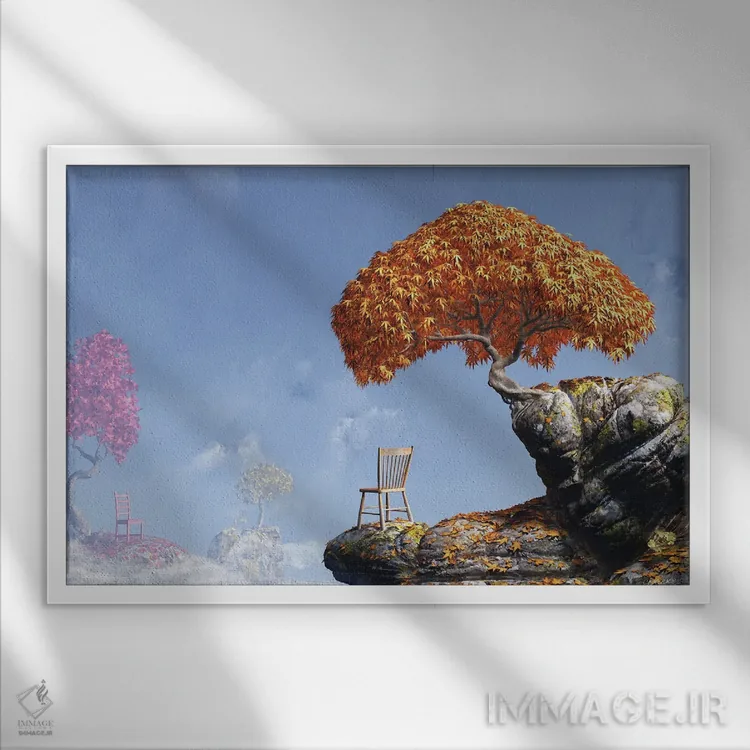 تابلو تماشاگران برگها (سفر پاییزی) اثر سینتیا دکر - نمای قابدار سفید