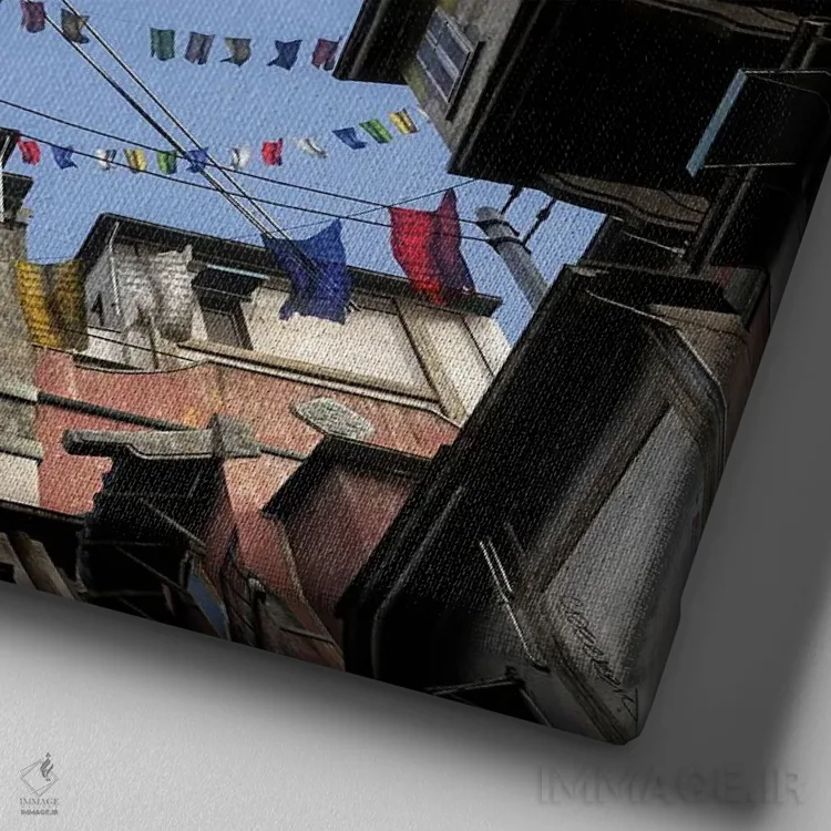 تابلو پرچمهای دعا (تبتی) اثر سینتیا دکر - نمای نزدیک بافت بوم