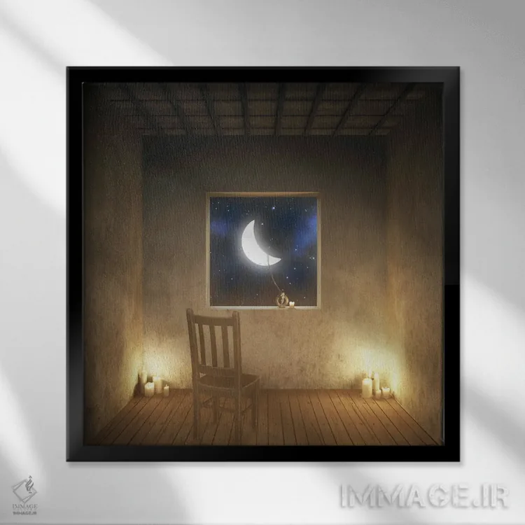 تابلو اتاق با منظره (شب) اثر سینتیا دکر - نمای قابدار مشکی