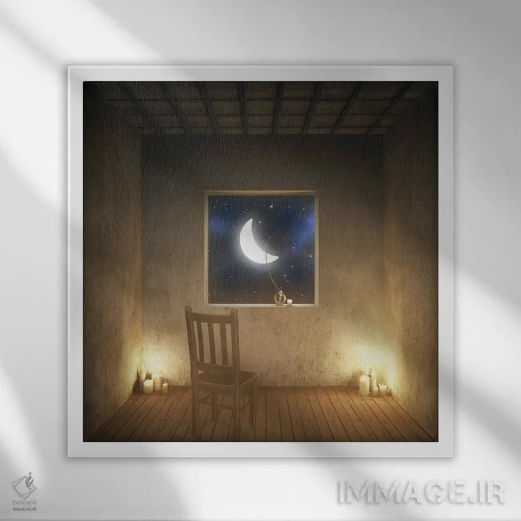 تابلو اتاق با منظره (شب) اثر سینتیا دکر - نمای قابدار سفید