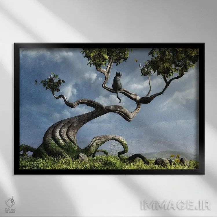 تابلو درخت نشسته اثر سینتیا دکر - نمای قابدار مشکی