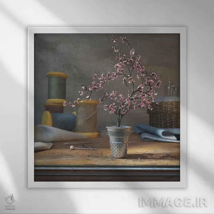 تابلو خیلی ریز دوزی شده اثر سینتیا دکر - نمای قابدار سفید