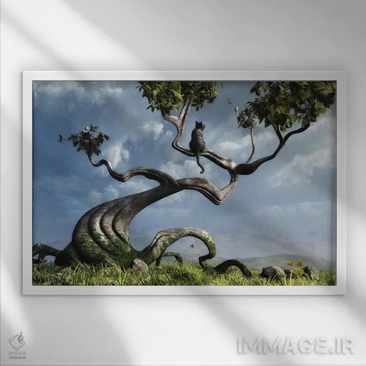 تابلو درخت نشسته اثر سینتیا دکر - نمای قابدار سفید