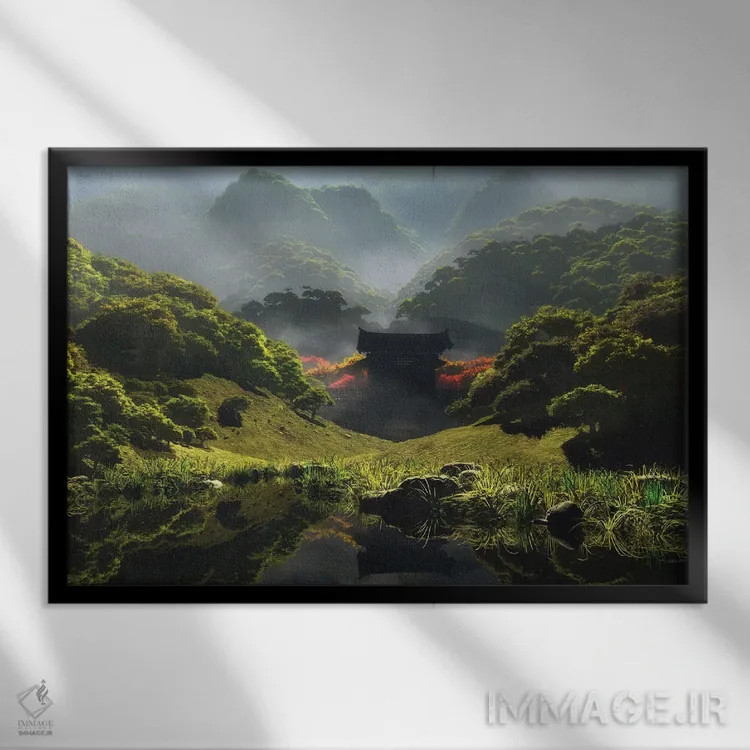 تابلو معبد پاییز ابدی اثر سینتیا دکر - نمای قابدار مشکی