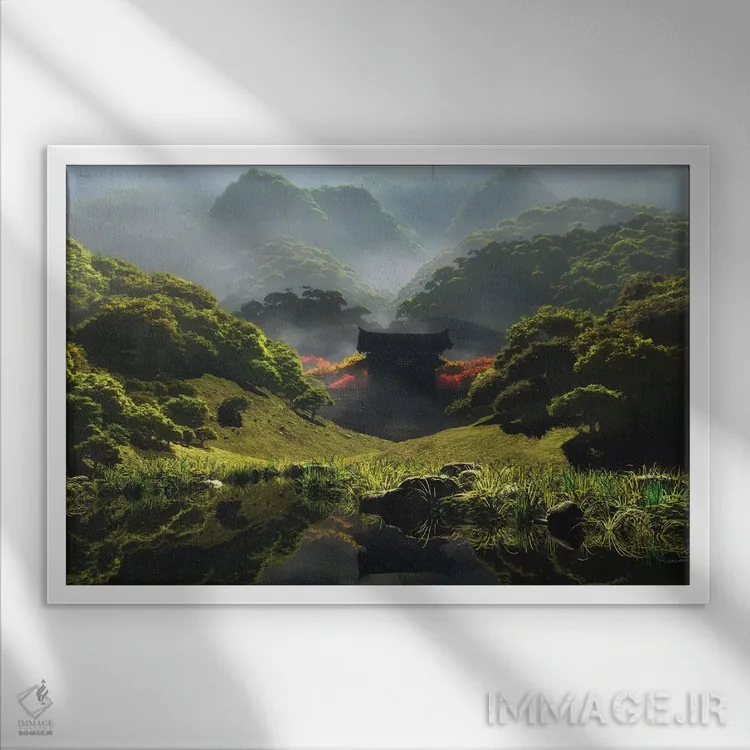 تابلو معبد پاییز ابدی اثر سینتیا دکر - نمای قابدار سفید