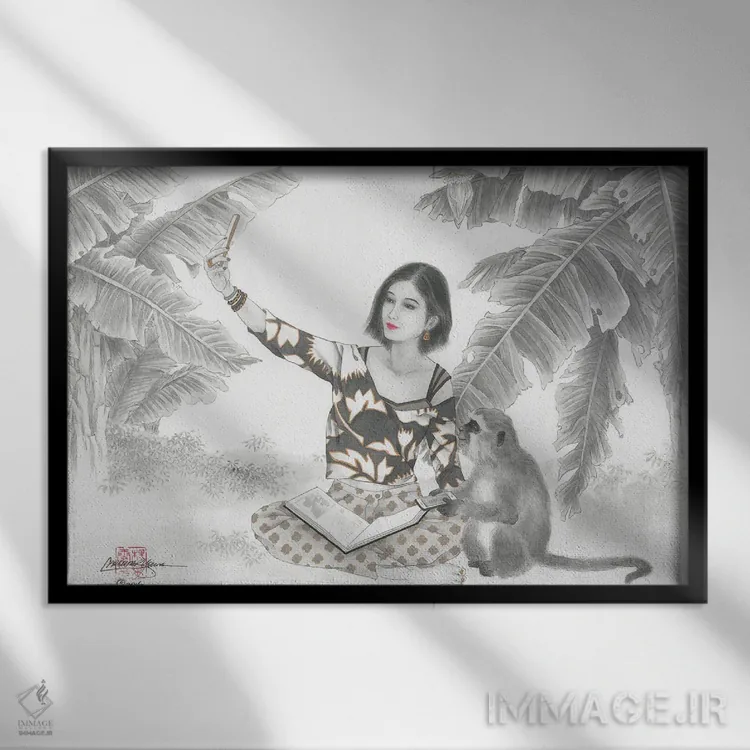 تابلو دوست صمیمی میمون اثر کارولین آر یانگ - نمای قابدار مشکی